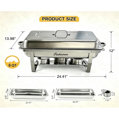 Chafing Dishes for Buffet 2 Pack, 8 QT Stainless Steel Chafer with 2 Full Size Pans, Rectangle Buffet Servers and Warmers Set with Folding Frame for Parties Events Wedding Banquet, Silver