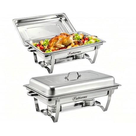 Chafing Dishes for Buffet 2 Pack, 8 QT Stainless Steel Chafer with 2 Full Size Pans, Rectangle Buffet Servers and Warmers Set with Folding Frame for Parties Events Wedding Banquet, Silver