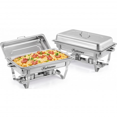 Chafing Dishes for Buffet 2 Pack, 8 QT Stainless Steel Chafer with 2 Full Size Pans, Rectangle Buffet Servers and Warmers Set with Folding Frame for Parties Events Wedding Banquet, Silver