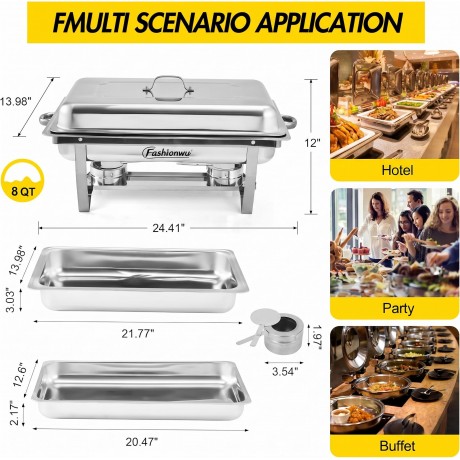 Chafing Dishes for Buffet 2 Pack, 8 QT Stainless Steel Chafer with 2 Full Size Pans, Rectangle Buffet Servers and Warmers Set with Folding Frame for Parties Events Wedding Banquet, Silver