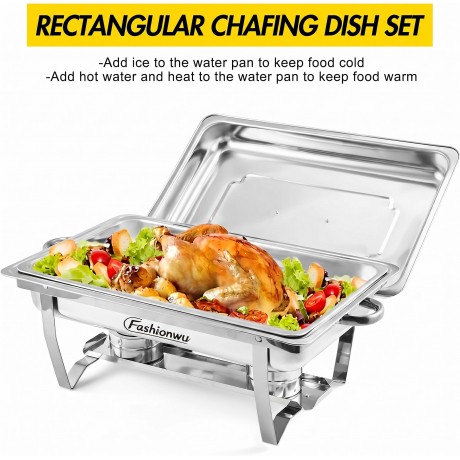 Chafing Dishes for Buffet 2 Pack, 8 QT Stainless Steel Chafer with 2 Full Size Pans, Rectangle Buffet Servers and Warmers Set with Folding Frame for Parties Events Wedding Banquet, Silver