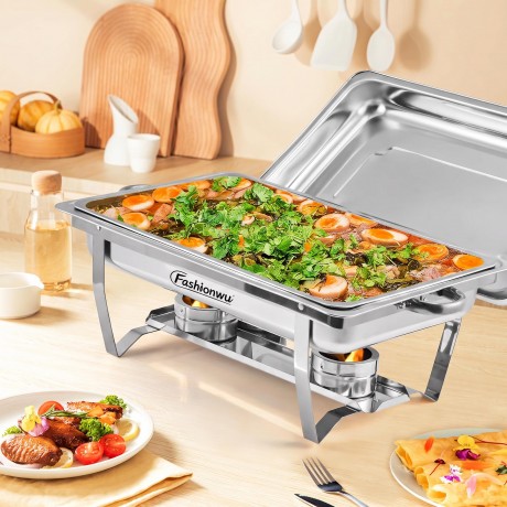Chafing Dishes for Buffet 2 Pack, 8 QT Stainless Steel Chafer with 2 Full Size Pans, Rectangle Buffet Servers and Warmers Set with Folding Frame for Parties Events Wedding Banquet, Silver